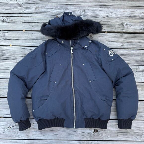 Moose Knuckles Men's Ballistic Bomber Jacket Coat W/ Fur Hood - Picture 1 of 7